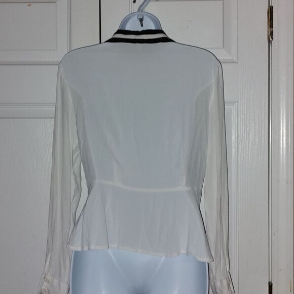 Forever 21 Exclusive white black button down blouse Sz M - Picture 3 of 5